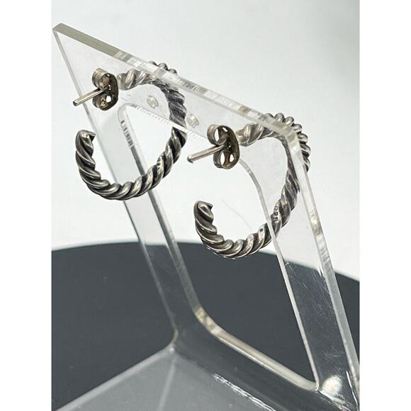 Sterling silver 925 Ribbed Textured Hoop Earrings 2.6mm, 7.6 Grams, 1” - Picture 4 of 14